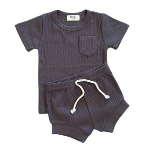 COAL | Ribbed organic baby toddler short set